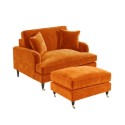 BUN/PAY016/84472 Orange Velvet Love Seat and Footstool - Payton