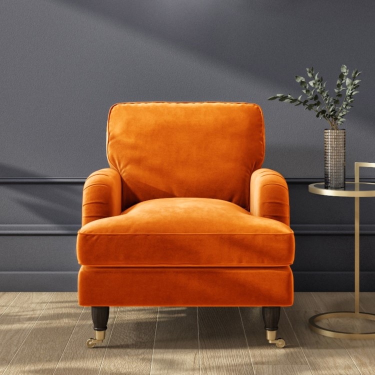 Orange Velvet Armchair and Footstool - Payton