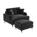 BUN/PAY021/84476 Grey Velvet Love Seat and Footstool - Payton