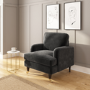 Charcoal Velvet Armchair and Footstool Set - Payton