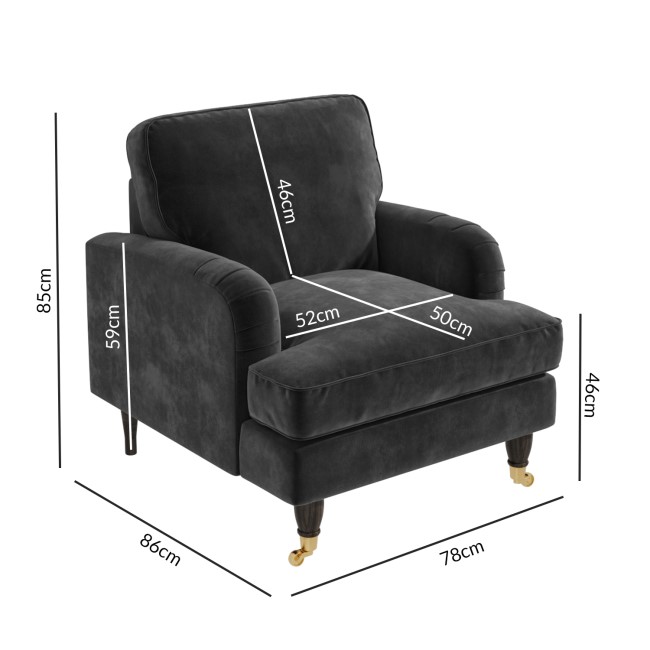 Charcoal Velvet Armchair and Footstool Set - Payton