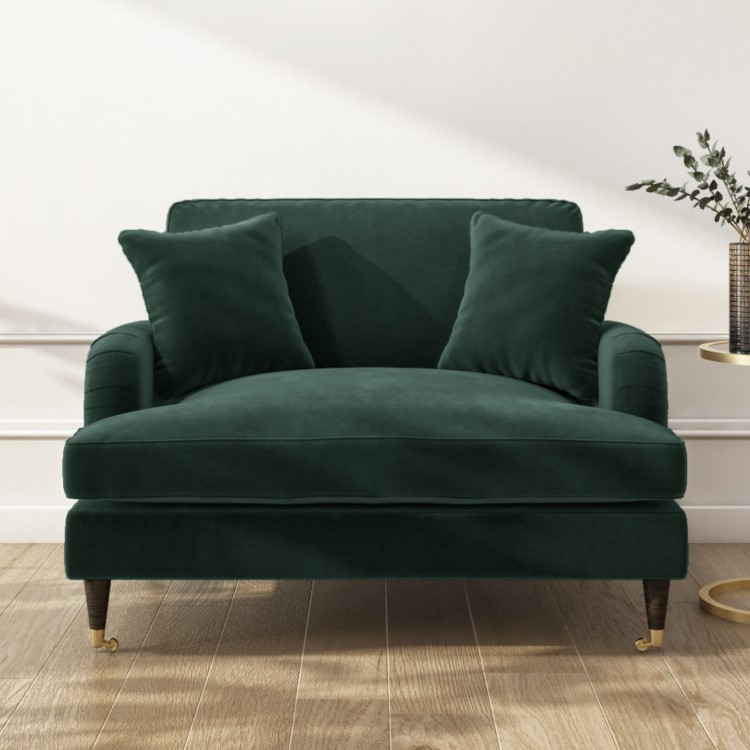 Dark Green Velvet Love Seat and Footstool - Payton