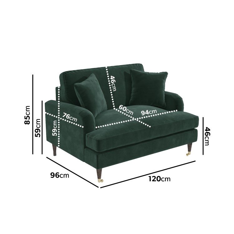 Dark Green Velvet Love Seat and Footstool - Payton