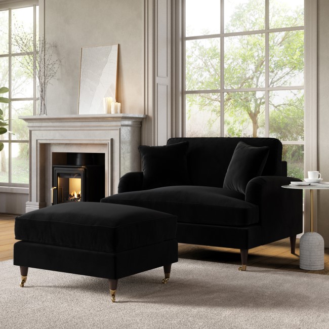 Black Velvet Love Seat and Footstool- Payton