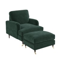 Dark Green Velvet Armchair and Footstool - Payton