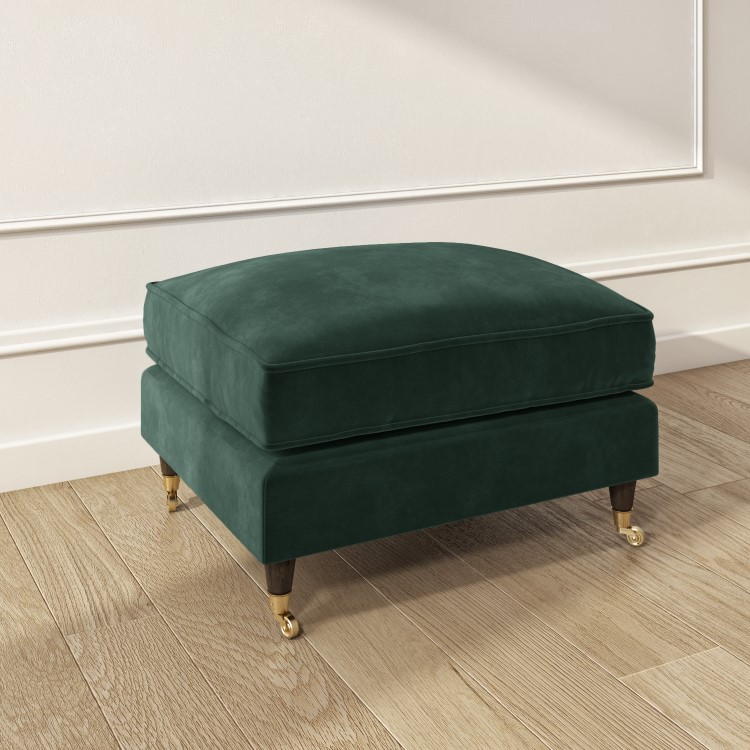 Dark Green Velvet Armchair and Footstool - Payton