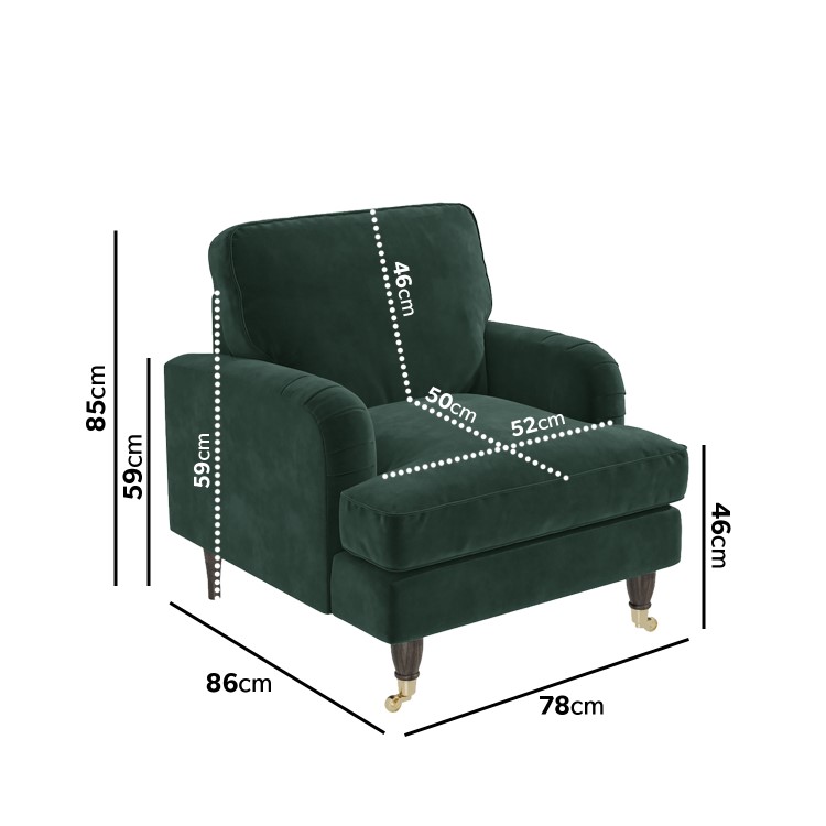 Dark Green Velvet Armchair and Footstool - Payton