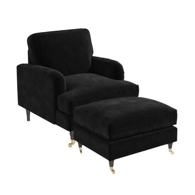 Black Velvet Armchair and Footstool - Payton