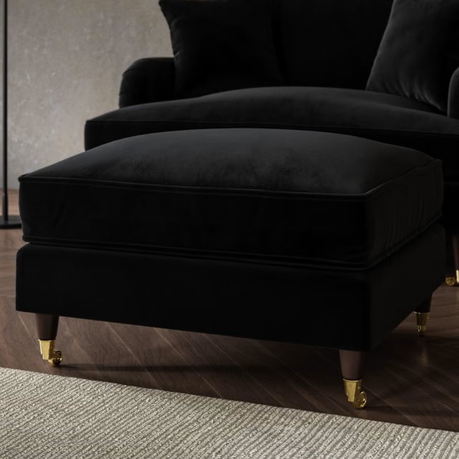 ALMOST PERFECT - Large Black Velvet Footstool - Payton