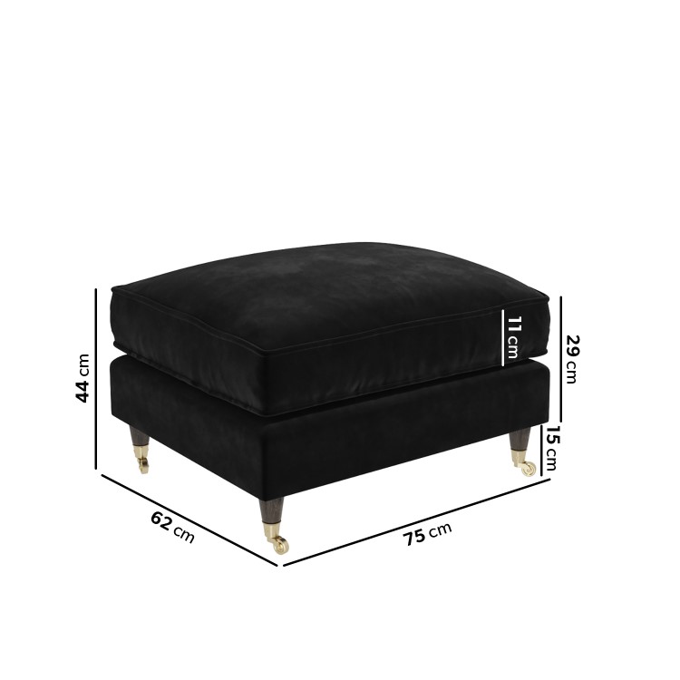 Large Black Velvet Footstool - Payton