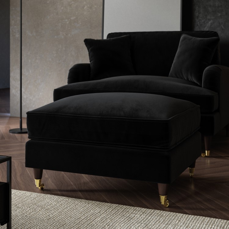 Large Black Velvet Footstool - Payton