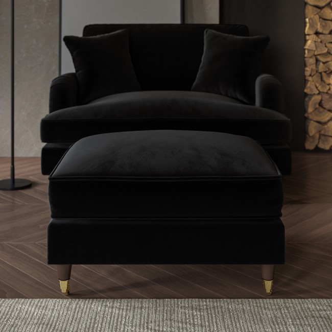 ALMOST PERFECT - Large Black Velvet Footstool - Payton