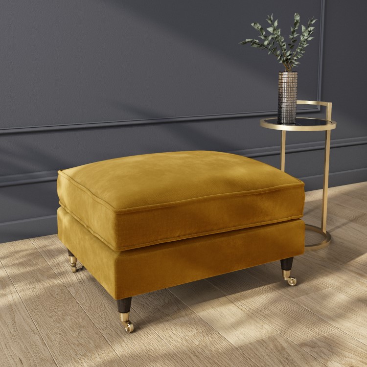 Mustard Velvet Loveseat and Footstool Set - Payton