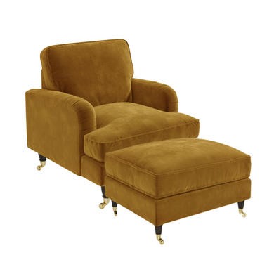 Mustard Velvet Armchair and Footstool Set - Payton