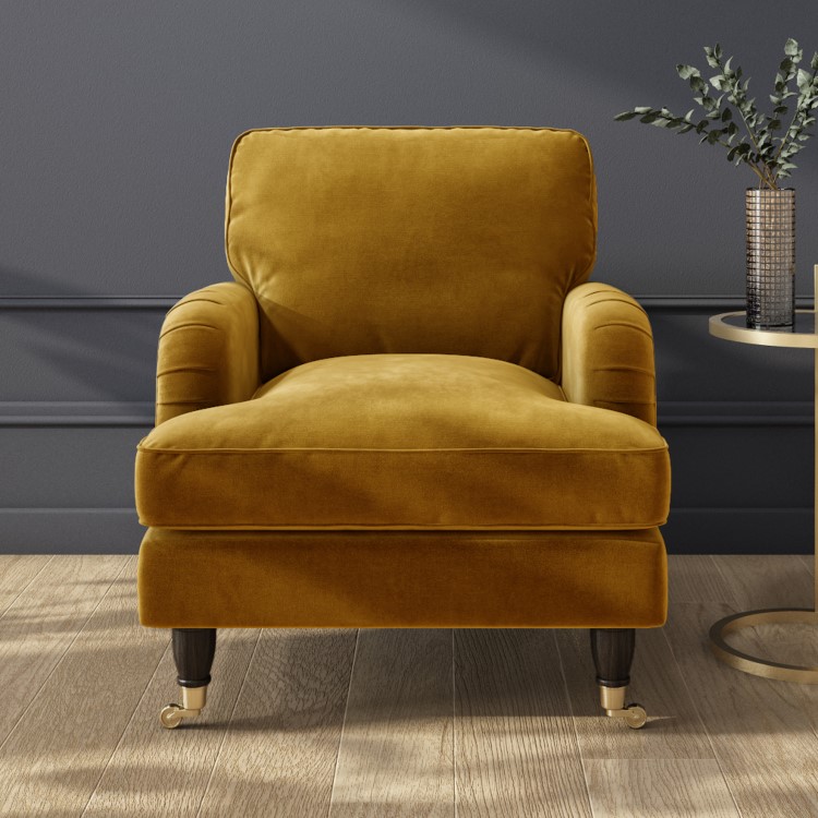 Mustard Velvet Armchair and Footstool Set - Payton