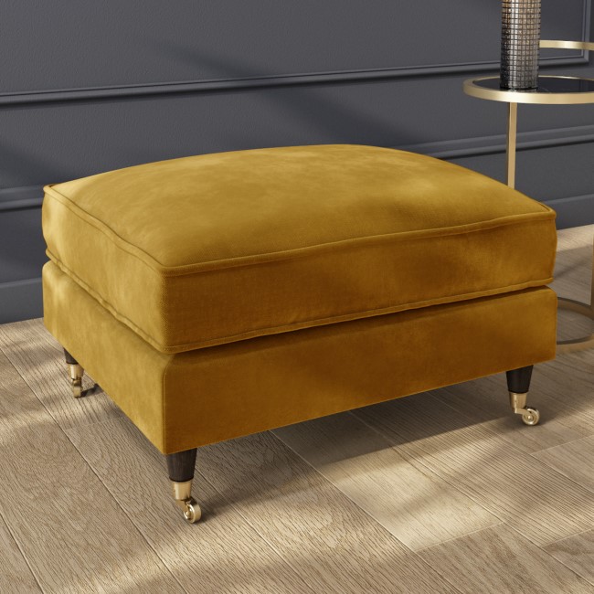 Mustard Velvet Armchair and Footstool Set - Payton