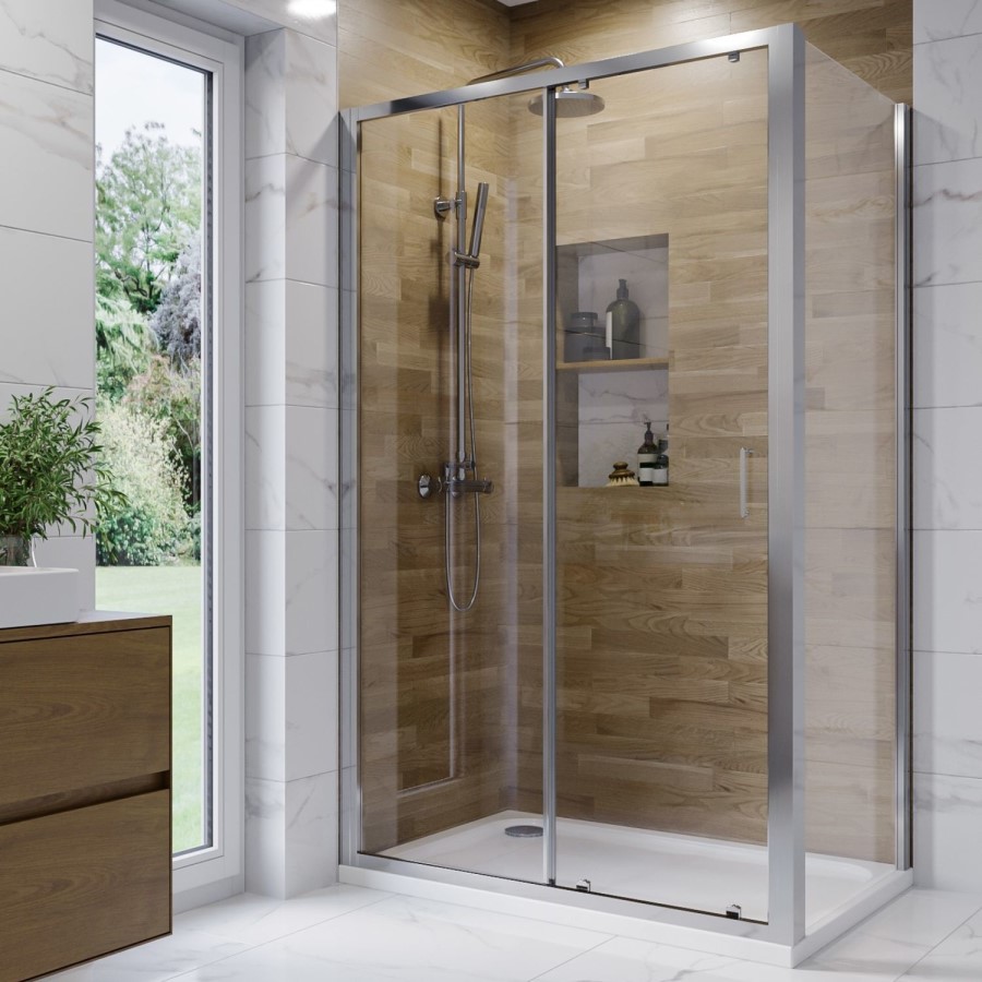 1200 x 800mm Chrome Rectangular Sliding Door Shower Enclosure with Side Panel Suite with Toilet and Basin - Carina