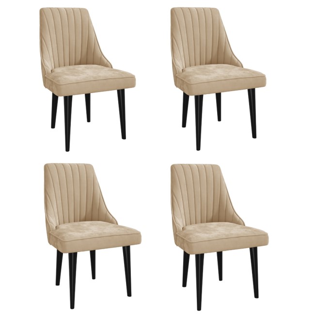 Set of 4 Beige Velvet Ribbed Dining Chairs - Penelope