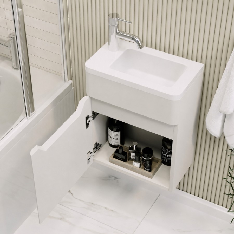 400mm Beige Wall Hung Cloakroom Right Hand Vanity Unit with Basin - Pendle