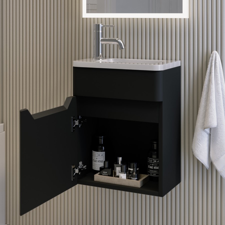 400mm Black Wall Hung Cloakroom Right Hand Vanity Unit with Basin - Pendle