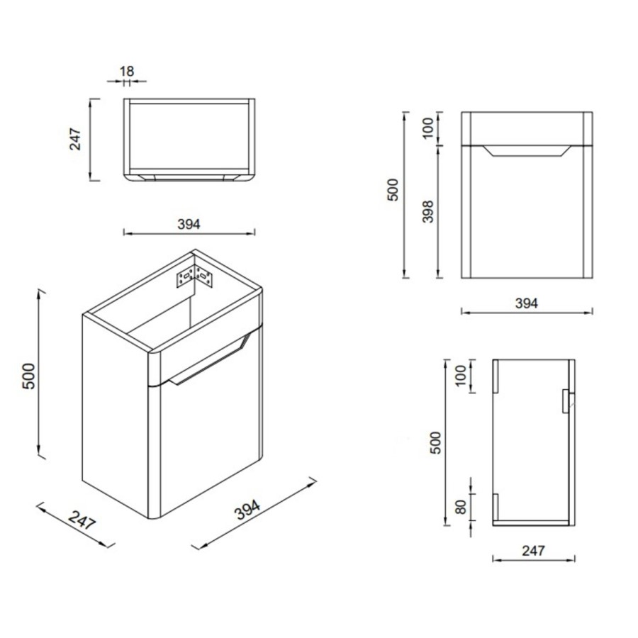 400mm Black Wall Hung Cloakroom Right Hand Vanity Unit with Basin - Pendle