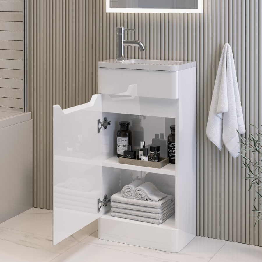 400mm White Freestanding Cloakroom Right Hand Vanity Unit with Basin - Pendle