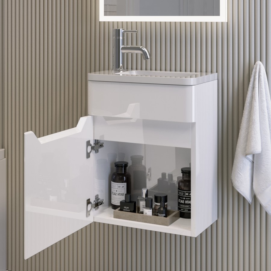 400mm White Wall Hung Cloakroom Right Hand Vanity Unit with Basin - Pendle