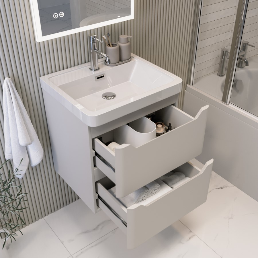 500mm Beige Wall Hung Vanity Unit with Basin - Pendle