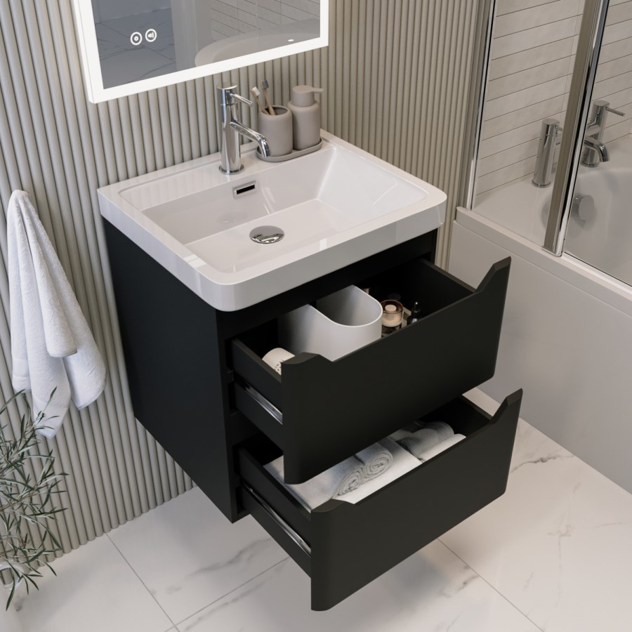500mm Black Wall Hung Vanity Unit with Basin - Pendle