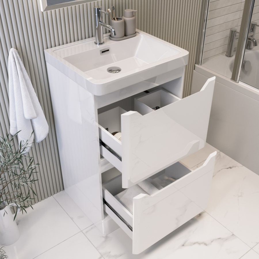 500mm White Freestanding Vanity Unit with Basin - Pendle