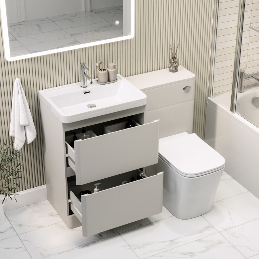1100mm Beige Toilet and Sink Unit with Square Toilet - Pendle