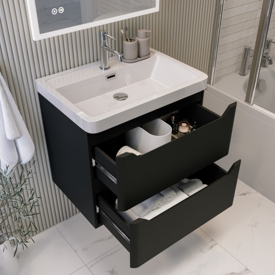 600mm Black Wall Hung Vanity Unit with Basin - Pendle
