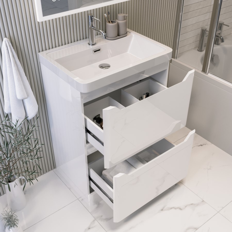 600mm White Freestanding Vanity Unit with Basin - Pendle