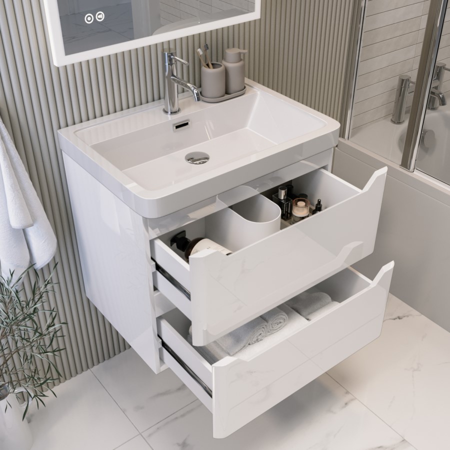 600mm White Wall Hung Vanity Unit with Basin - Pendle