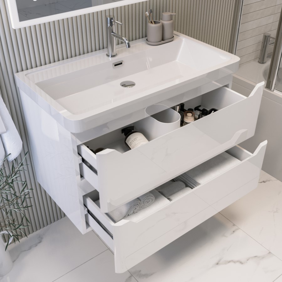 800mm White Wall Hung Vanity Unit with Basin - Pendle