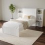 Single White Wooden Bed Frame with Storage Shelf Headboard - Pery