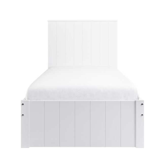 Single White Wooden Bed Frame with Storage Shelf Headboard - Pery