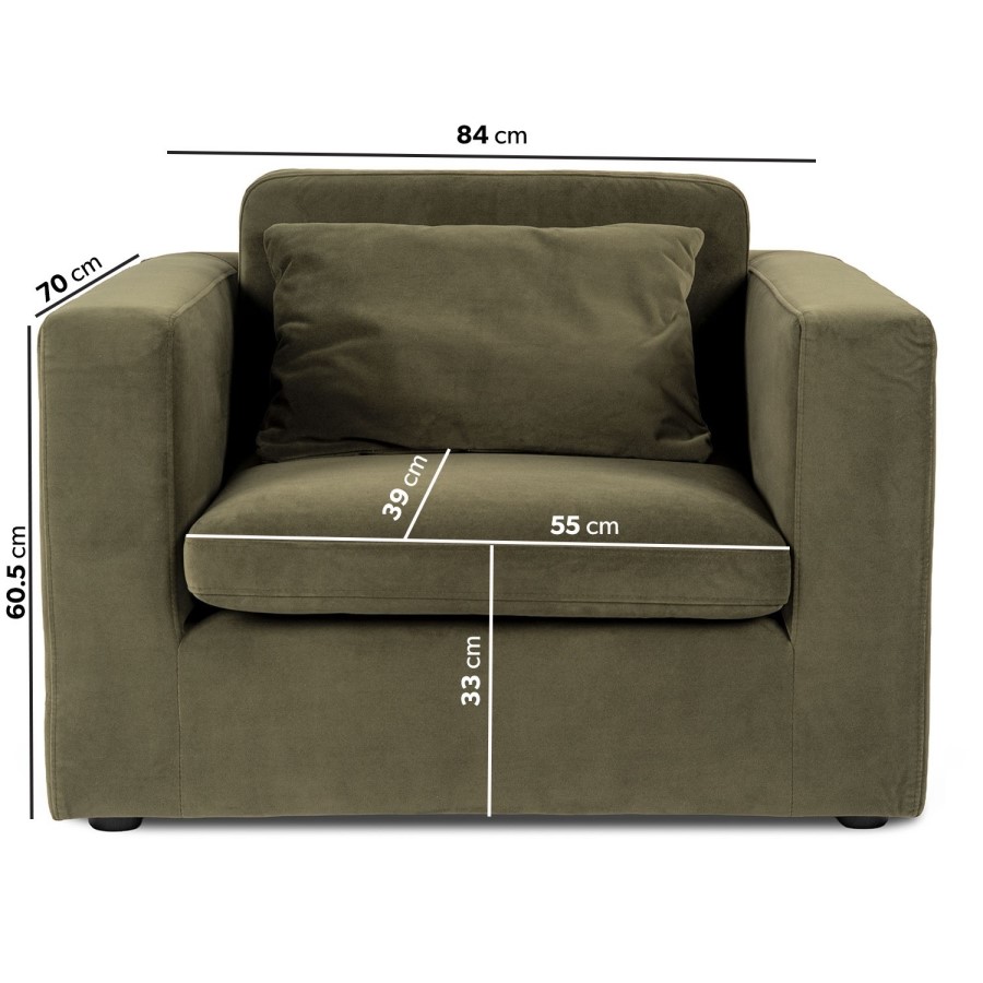 Khaki Green Velvet Kids Armchair - Hudson