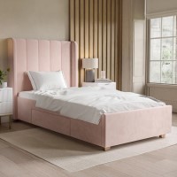 Pink Velvet Single Bed Frame with Storage Drawer - Phoebe Pink Velvet Single Bed Frame with Storage Drawer - Phoebe