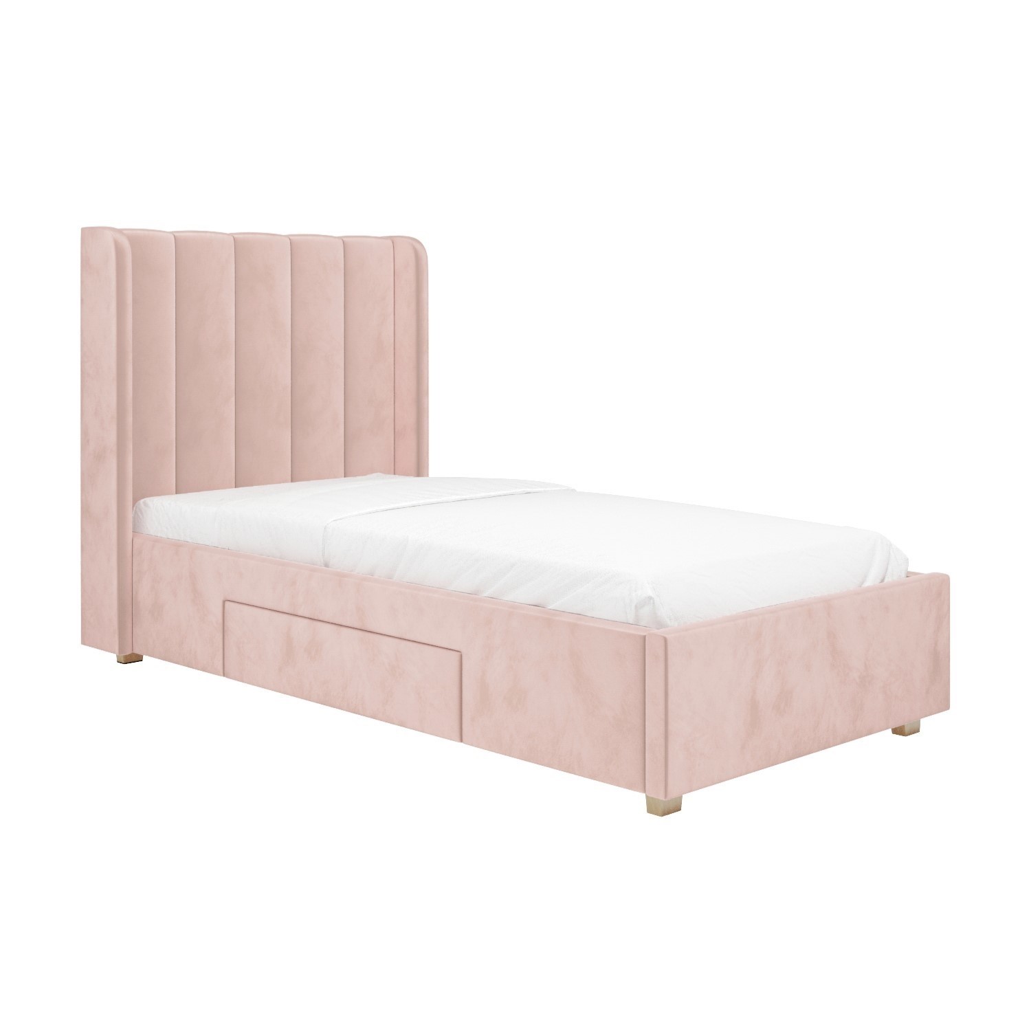Pink Velvet Single Bed Frame with Storage Drawer - Phoebe - Furniture123