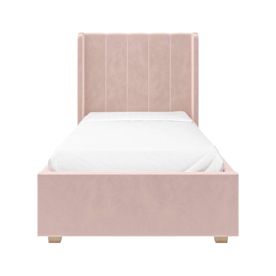 Pink Velvet Single Bed Frame with Storage Drawer - Phoebe