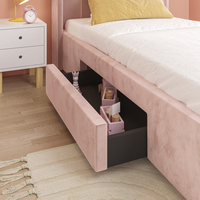 Pink Velvet Single Bed Frame with Storage Drawer - Phoebe