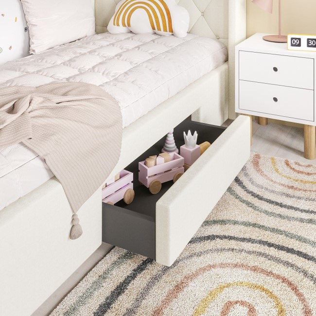 Cream Fabric Single Bed Frame with Storage Drawer - Phoebe