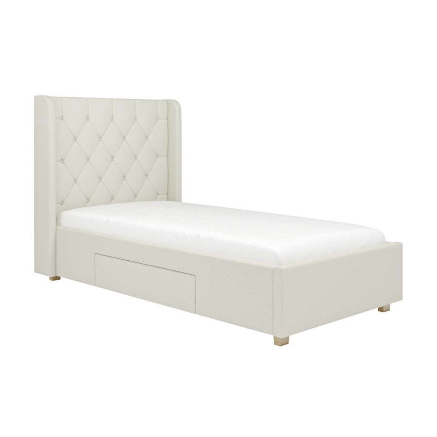Cream Fabric Single Bed Frame with Storage Drawer - Phoebe