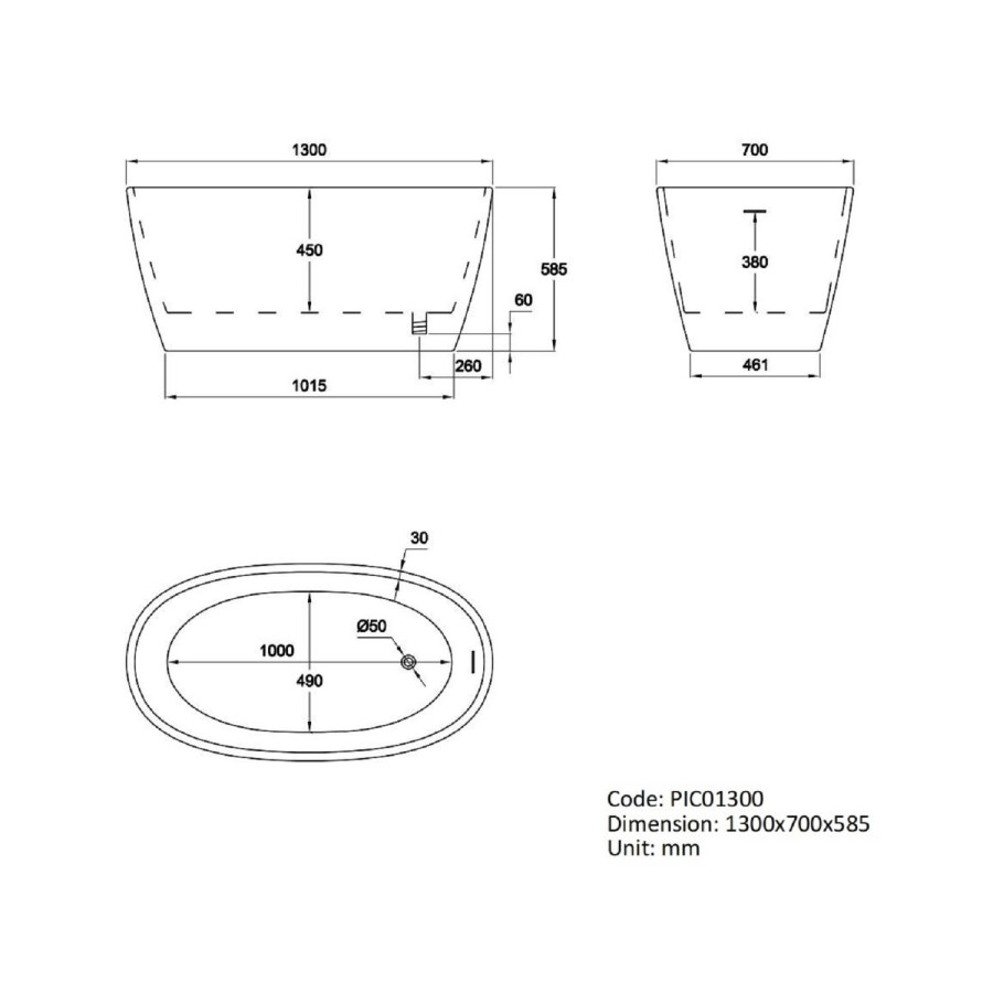 Grade A2 - Modern 1300mm Freestanding Bath Suite with Toilet & Basin - Pico