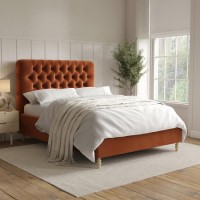 GRADE A1 - Rust Orange Velvet Double Ottoman Bed with Legs - Pippa