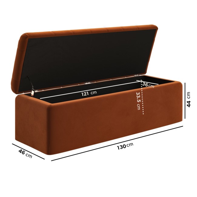 Rust Orange Velvet Double Ottoman Bed with Matching Blanket Box - Pippa