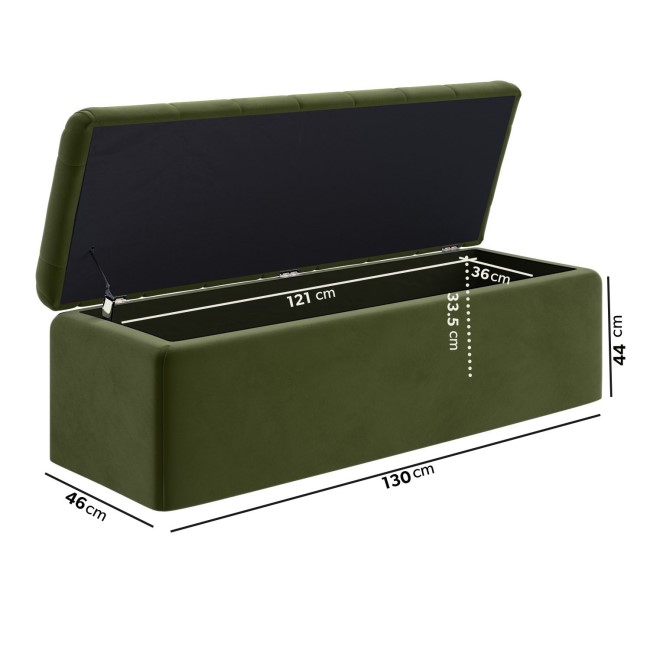 Olive Green Velvet King Size Ottoman Bed with Matching Blanket Box - Pippa