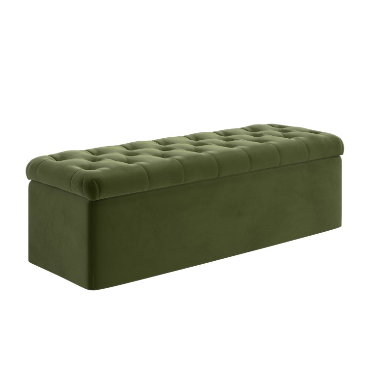 Olive Green Velvet Ottoman Blanket Box - Pippa