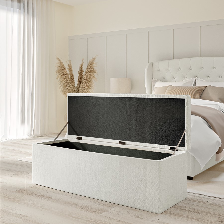 GRADE A1 - Cream Woven Fabric Ottoman Blanket Box - Safina